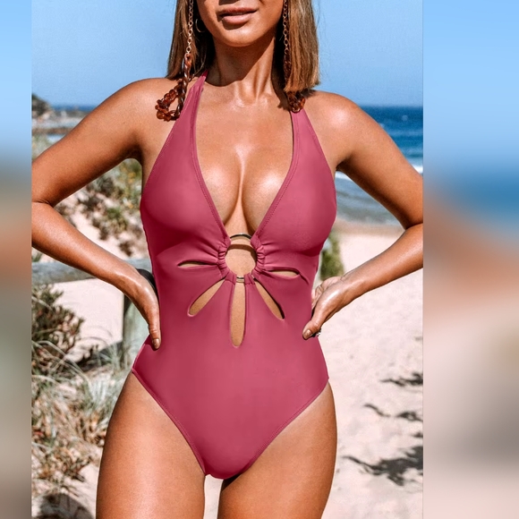 Cupshe Women's NWT Pink Alexandrea Cutout O-Ring One Piece Swimsuit Size Medium - Picture 2 of 10